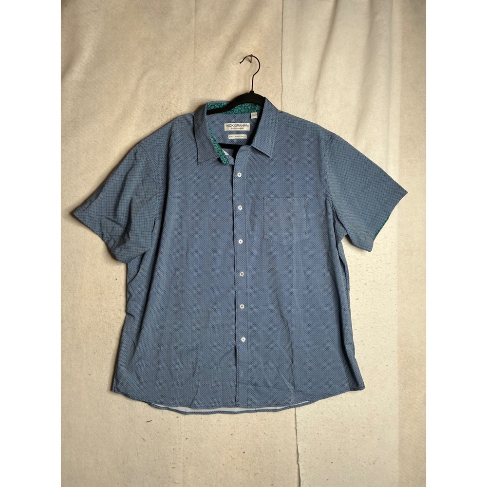 Nick Graham Everywhere Mens 2XL Blue Geometric Print Stretch Modern Fit Shirt